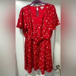 Charming Charlie | Medium | Red Floral Midi-Dress